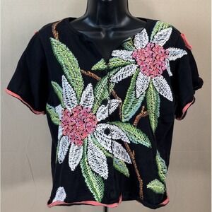 Vintage Michael Simon Women L Floral Blouse Embroidered Cottage Feminine